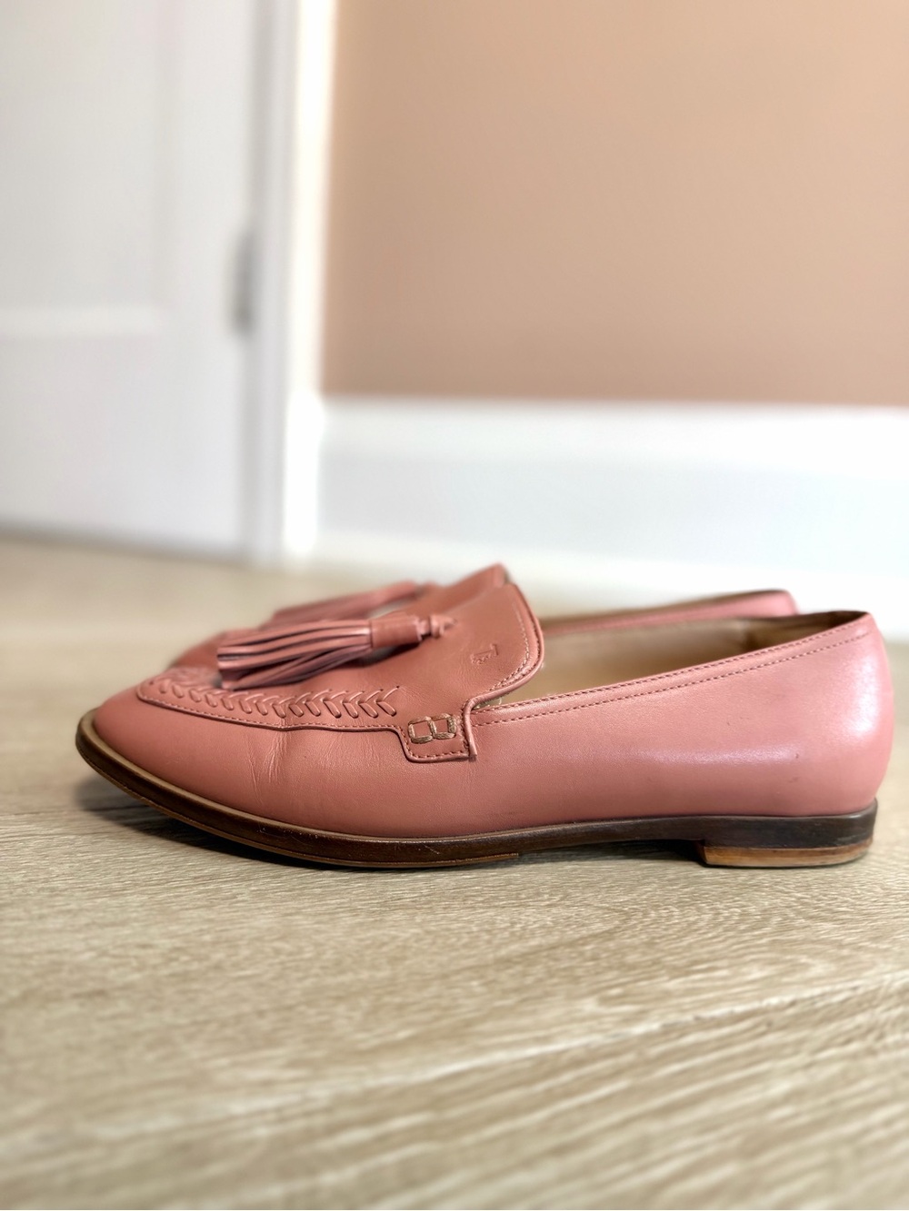 Tod’s Pink Leather Tassel Loafers Size 38 Made in Italy Luxury Flats - Picture 3 of 14